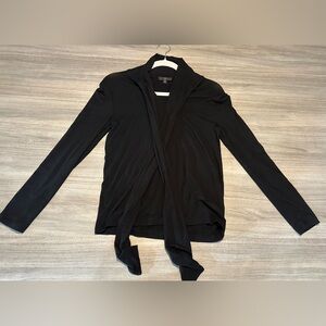 J Crew 365 Black Long Sleeve Tie-Neck Jersey Top, Size XS